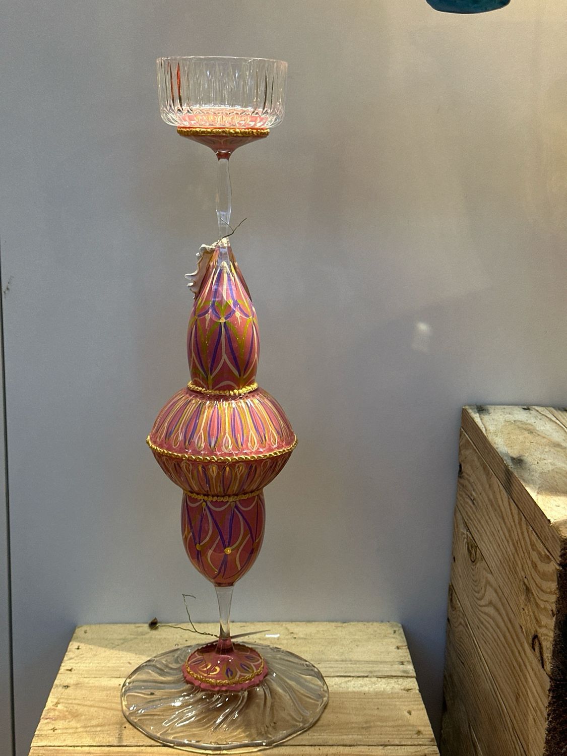 Kristallen kandelaar / 47 cm hoog