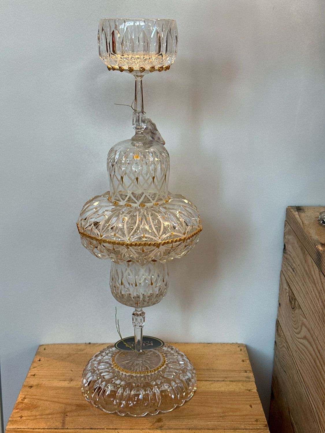 Kristallen kandelaar goud / 43 cm