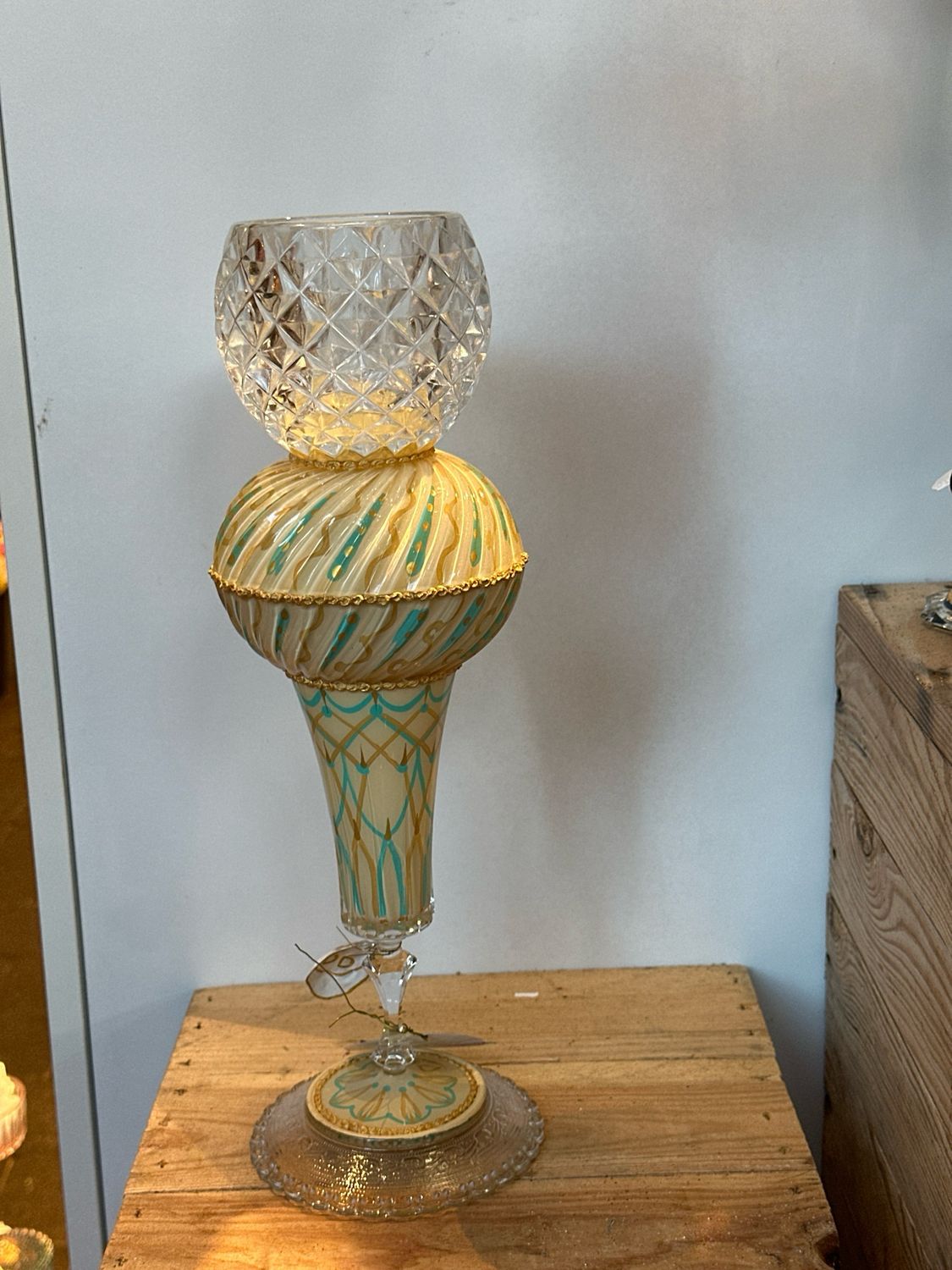 Kristallen kandelaar zacht geel / 39 cm