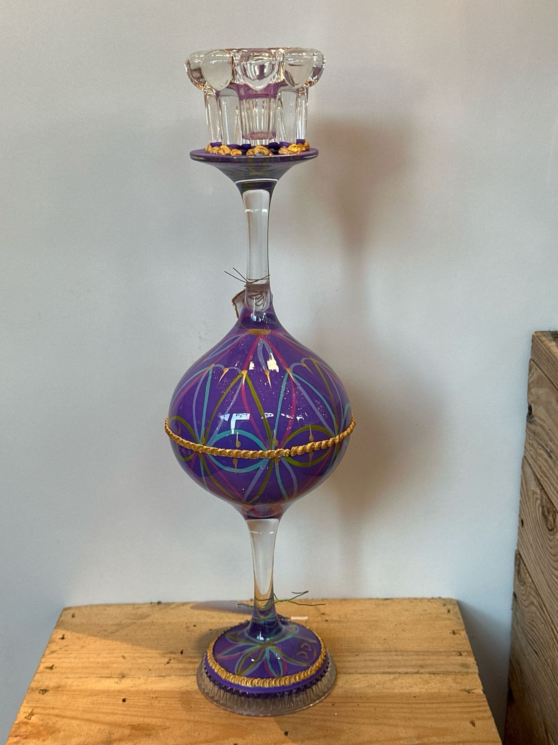 Kristallen kandelaar paars / 38 cm