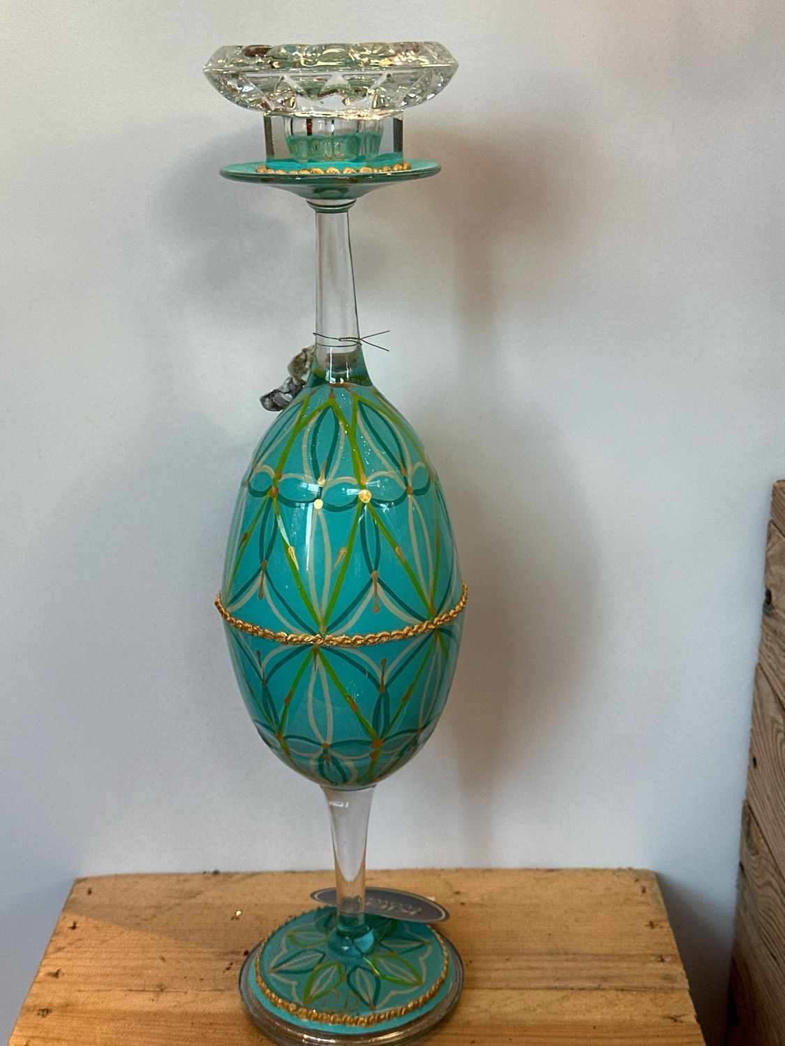 Kristallen kandelaar aqua / 39 cm