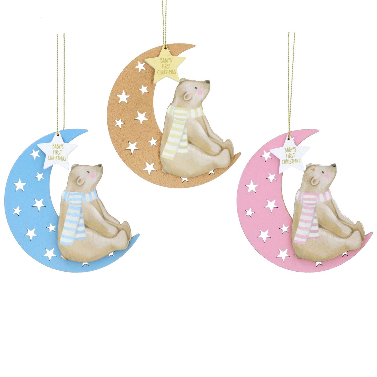 Baby's First Christmas Wood Teddy on Moon