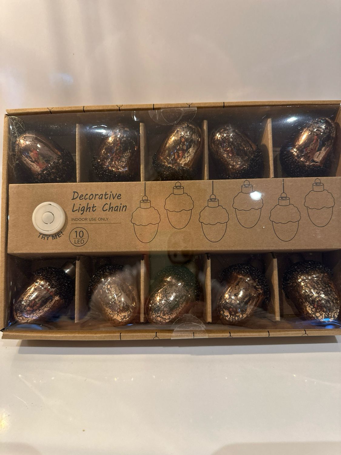 Kerstverlichting glas goud Dennenappel