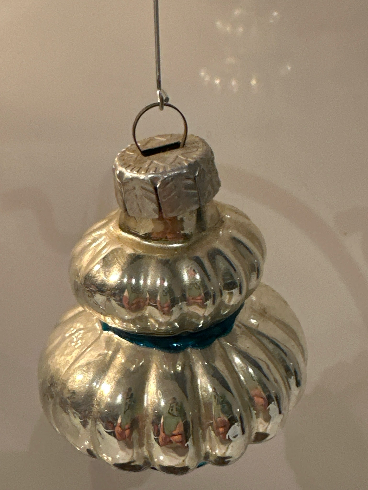 Orament zilver met blauw / jr 50 / 7 cm