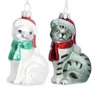 Glazen kerst kat met hoed