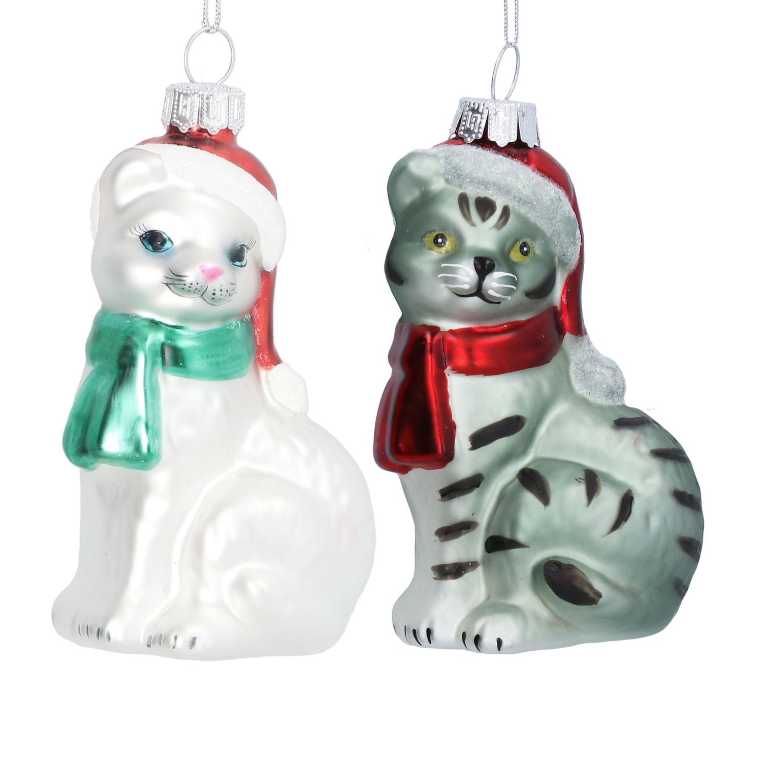 Glazen kerst kat met hoed