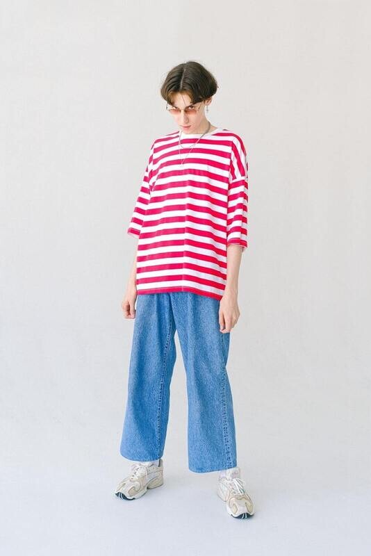 SAMPLE. Red and White Horizontal Striped T-Shirt