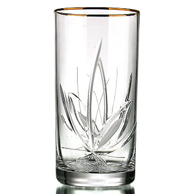 Crystal water glasses  &quot;Blossom&quot;, decorated with gold, 250 ml, 6 pcs.