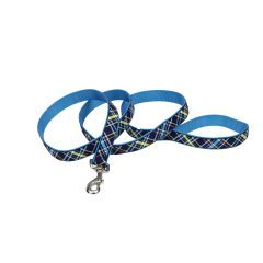 COASTAL Ribbon Nylon Leash Navy Blue Plaid Dog 1pc 5/8inx6ft