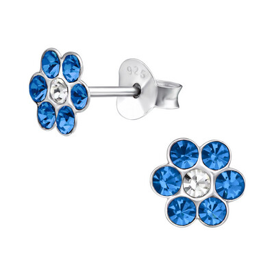 Crystal Flower Classic Ear Studs - Blue