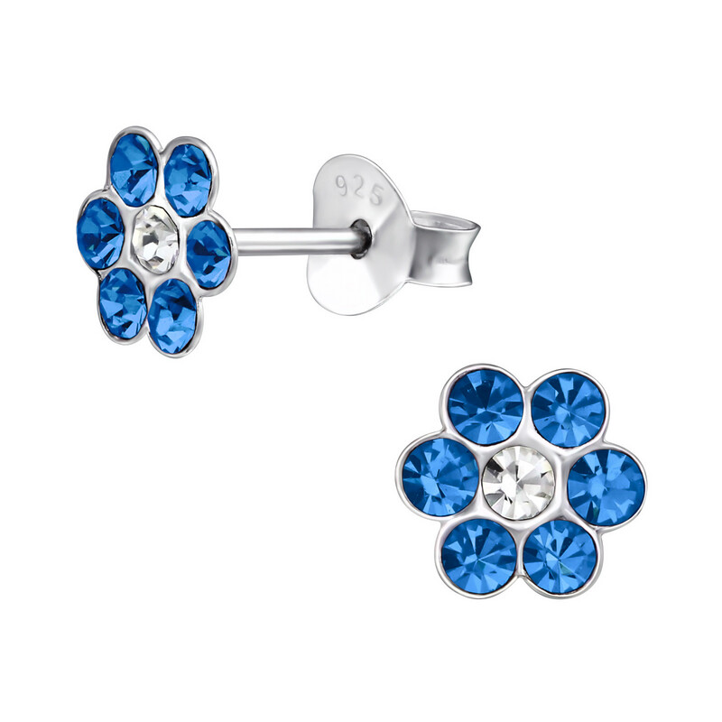 Crystal Flower Classic Ear Studs - Blue