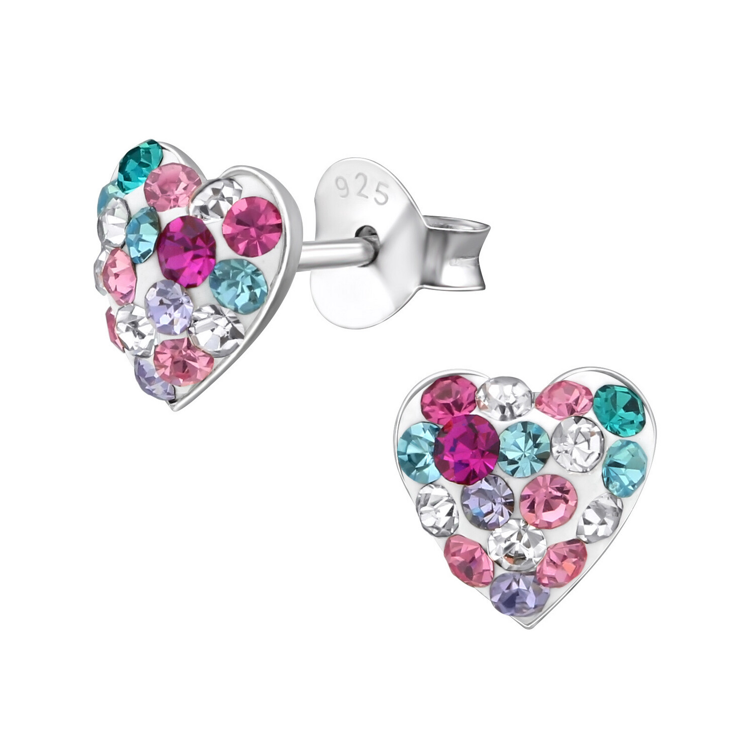 Heart Crystal Ear Studs - Colourful