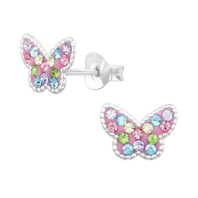 Colourful Butterfly Crystal Ear Studs