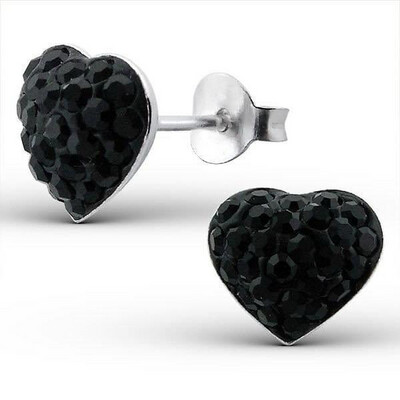 Heart Crystal Ear Studs - Black