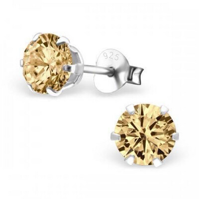 Round Champagne CZ Crystal Ear Studs