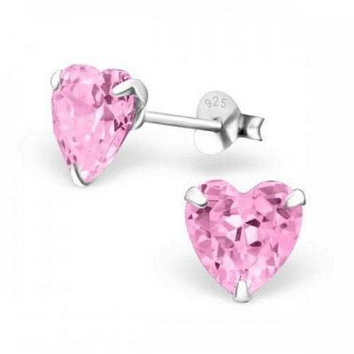 Heart CZ Crystal Ear Studs - Pink