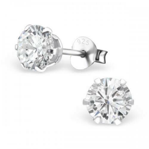 Round CZ Crystal Ear Studs - Silver