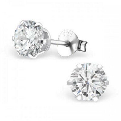 Round CZ Crystal Ear Studs - Silver