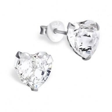 Heart CZ Crystal Ear Studs - Silver