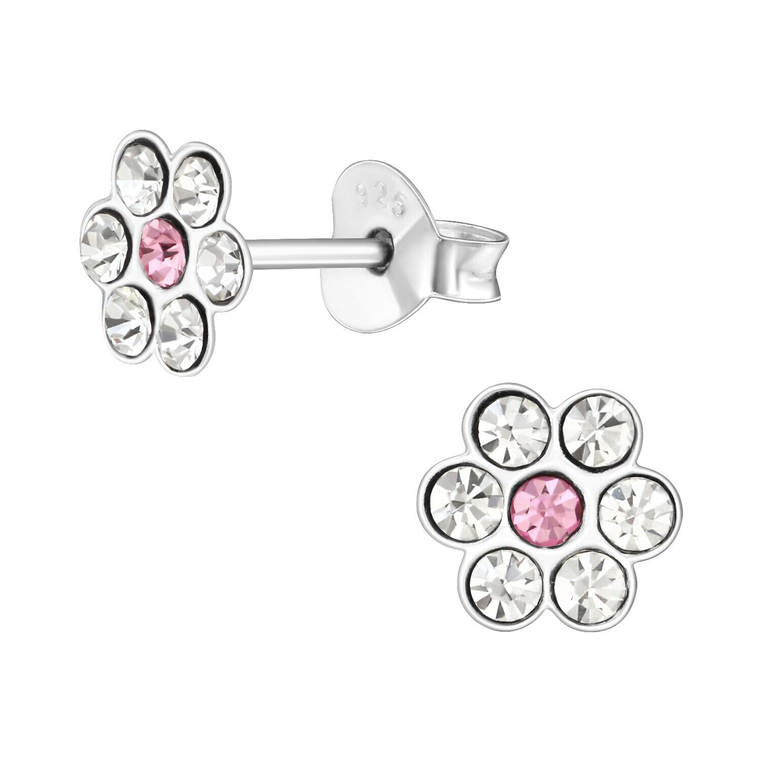 Crystal Flower Classic Ear Studs - Silver