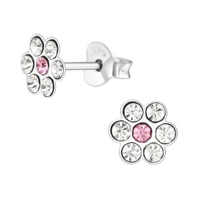 Crystal Flower Classic Ear Studs - Silver