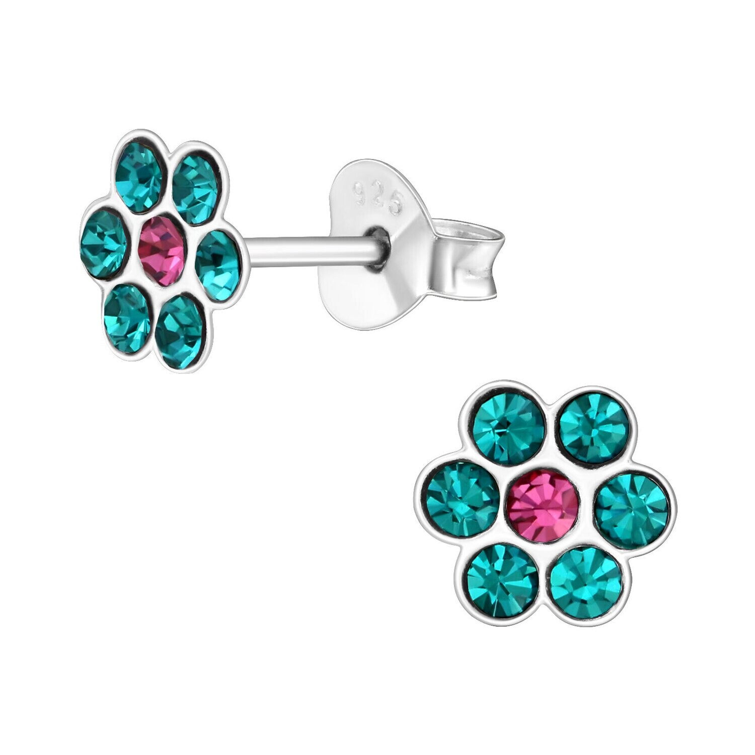 Crystal Flower Classic Ear Studs - Green