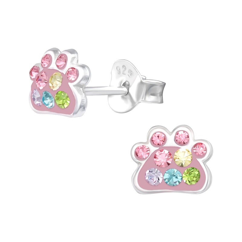 Paw Print Crystal Ear Studs - Multicolour