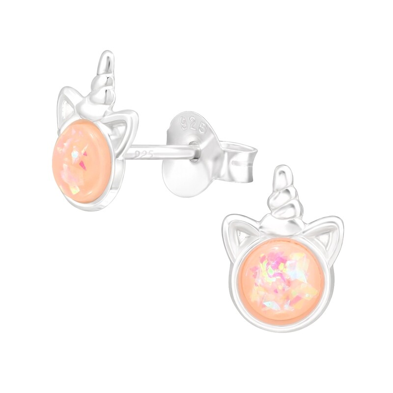 Unicorn Synthetic Opal Crystal Ear Studs - Peach