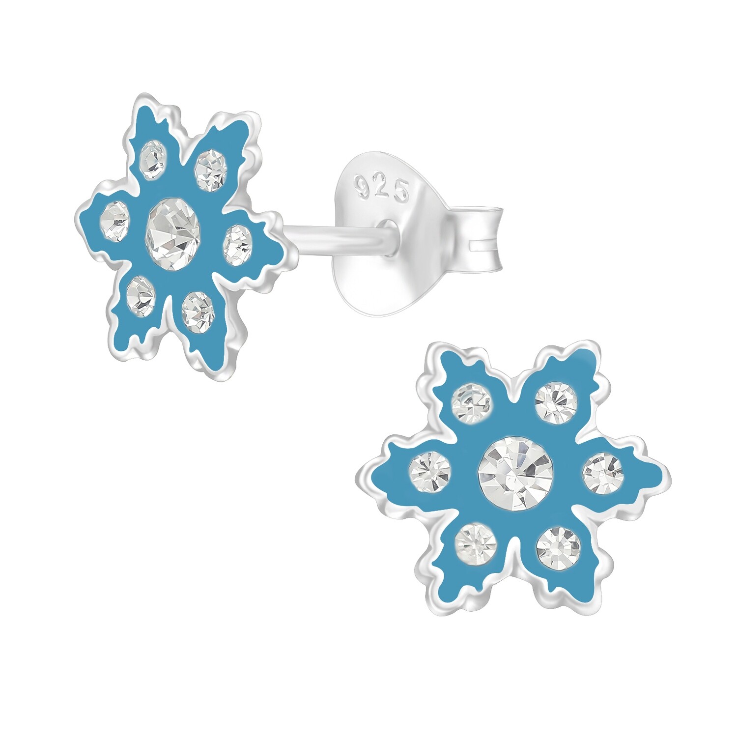 Snowflake Light Blue Crystal Ear Studs