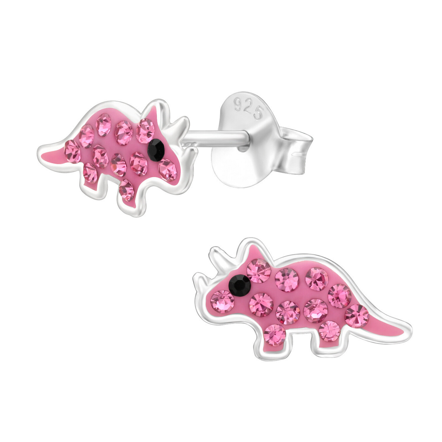 Sparkly Dinosaurs Crystal Ear Studs - Pink