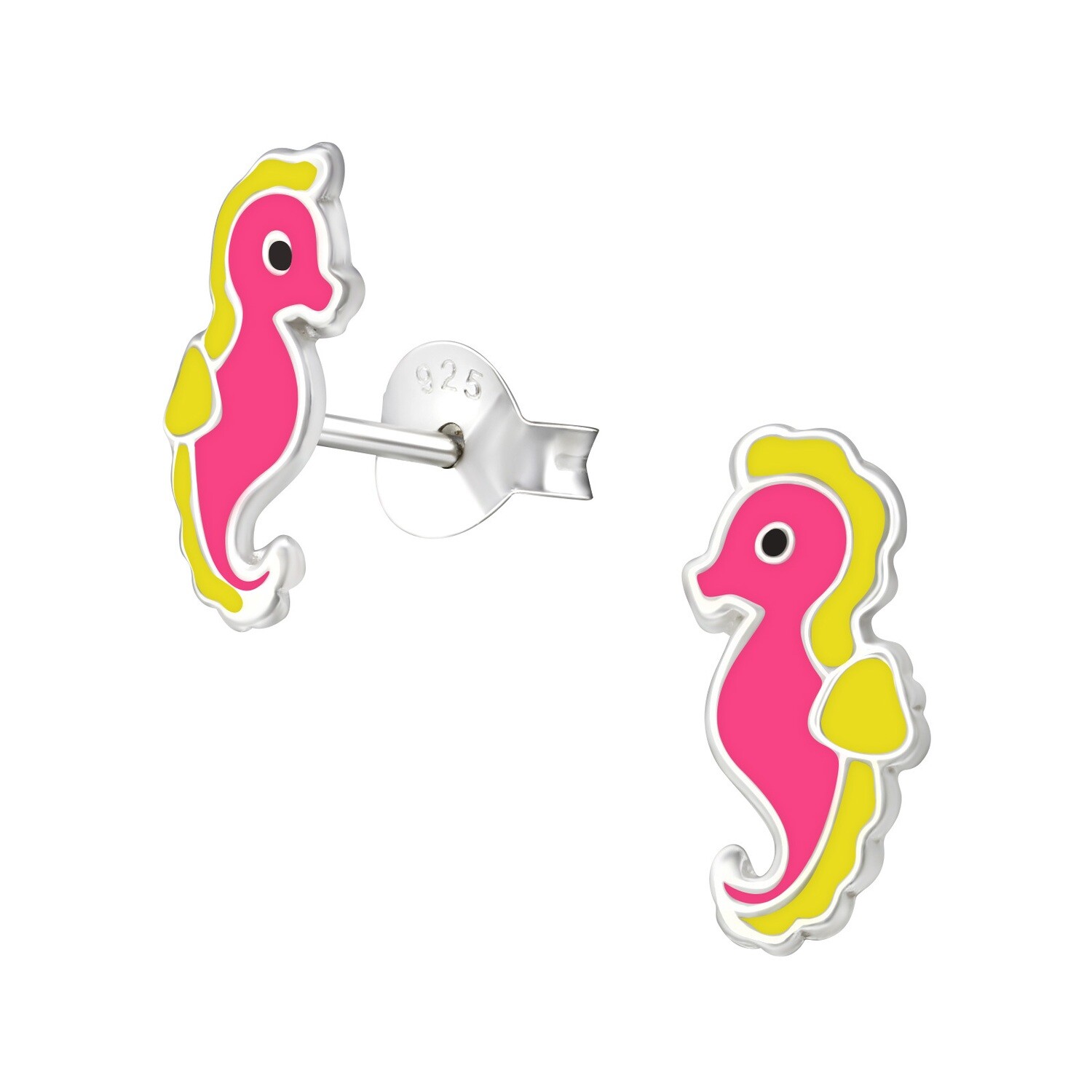 Seahorse Colourful Ear Studs - Neon Pink