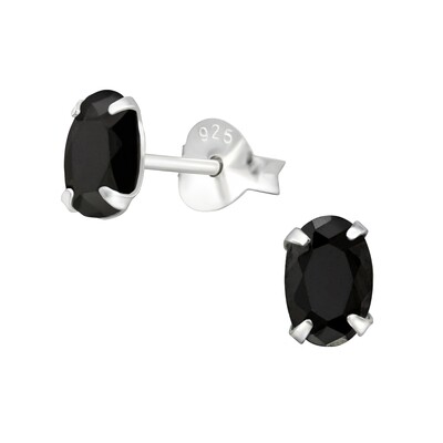 Oval CZ Classic Ear Studs - Jet Black