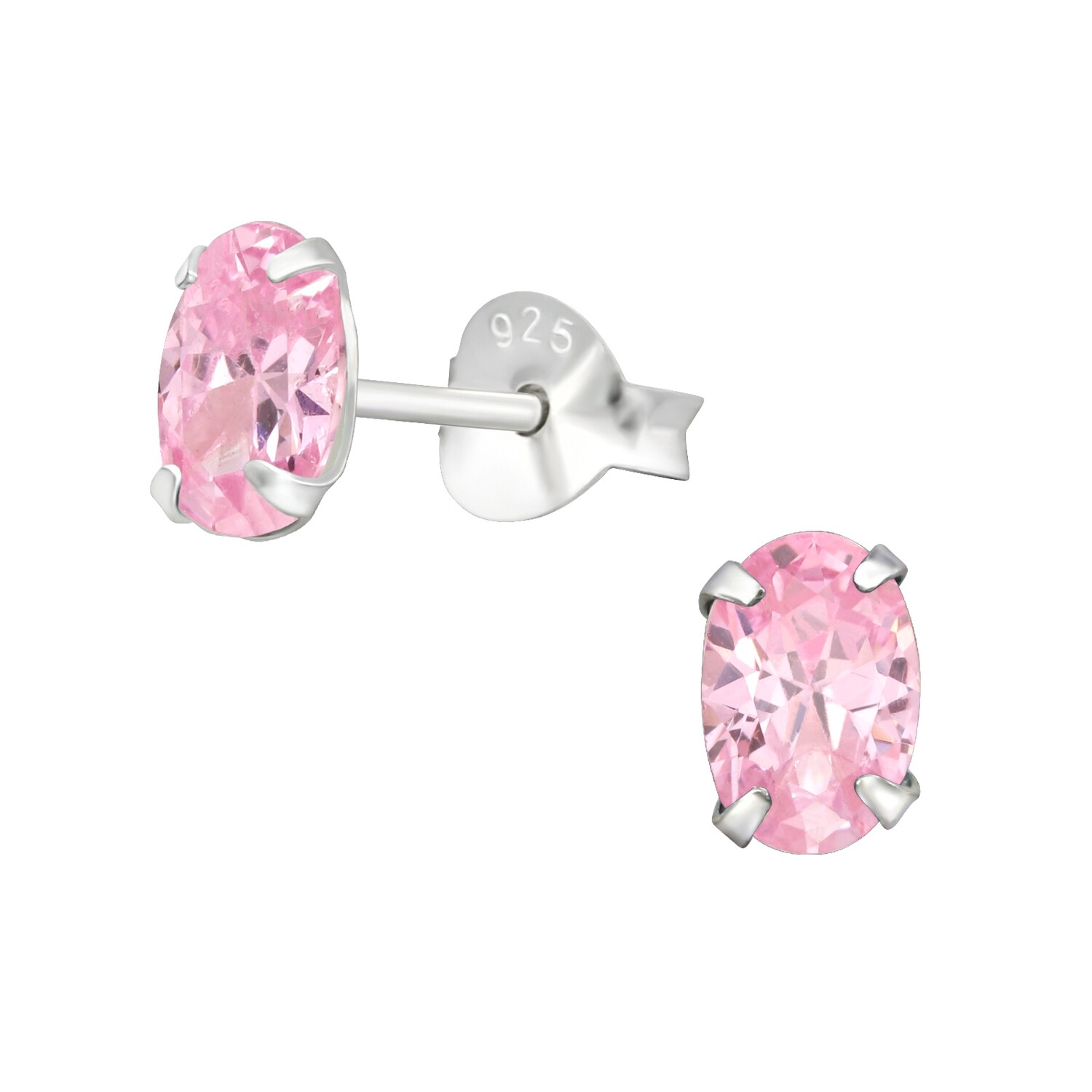 Oval CZ Classic Ear Studs - Pink