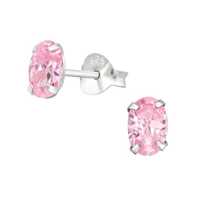 Oval CZ Classic Ear Studs - Pink