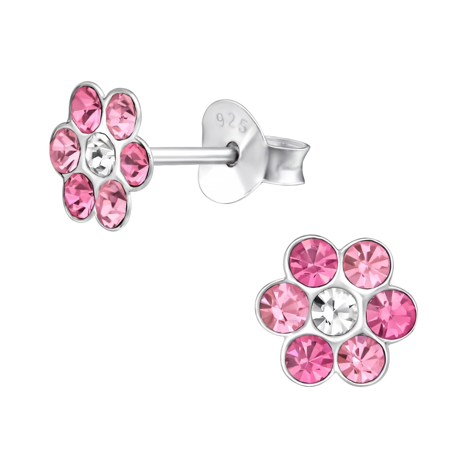 Crystal Flower Classic Ear Studs - Pink Mix