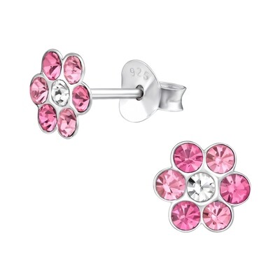 Crystal Flower Classic Ear Studs - Pink Mix