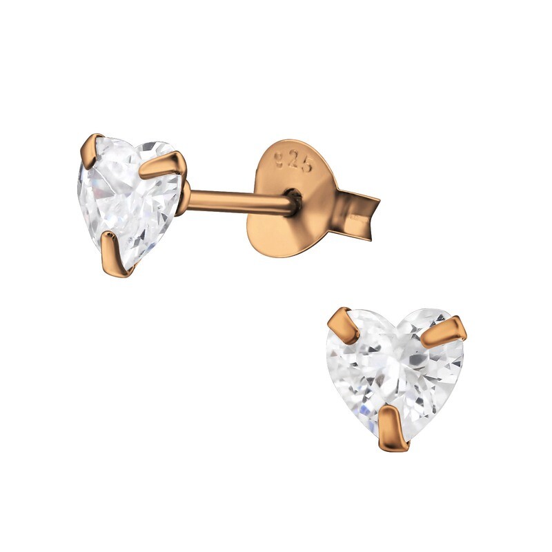 Heart 18k Rose Gold plated CZ Ear Studs