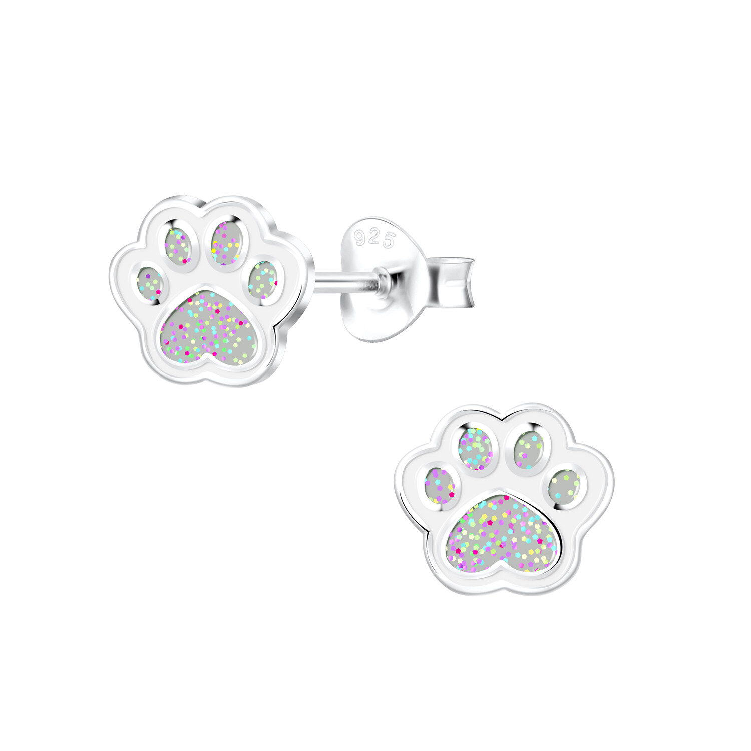 Paw Print Colourful Ear Studs - Iridescent