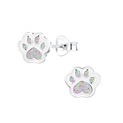 Paw Print Colourful Ear Studs - Iridescent
