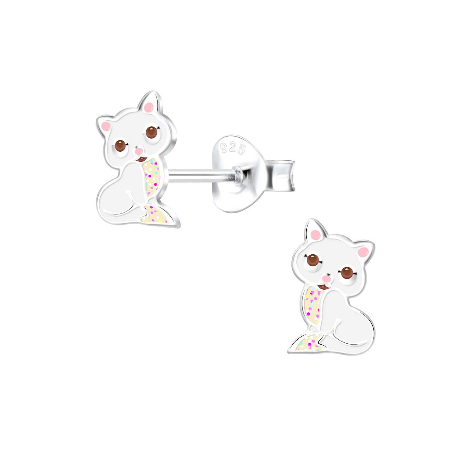 Cat Colourful Ear Studs - White