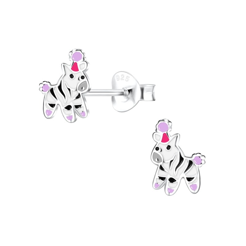 Playful Zebras Colourful Ear Studs - Pink