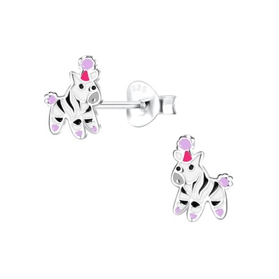 Playful Zebras Colourful Ear Studs - Pink