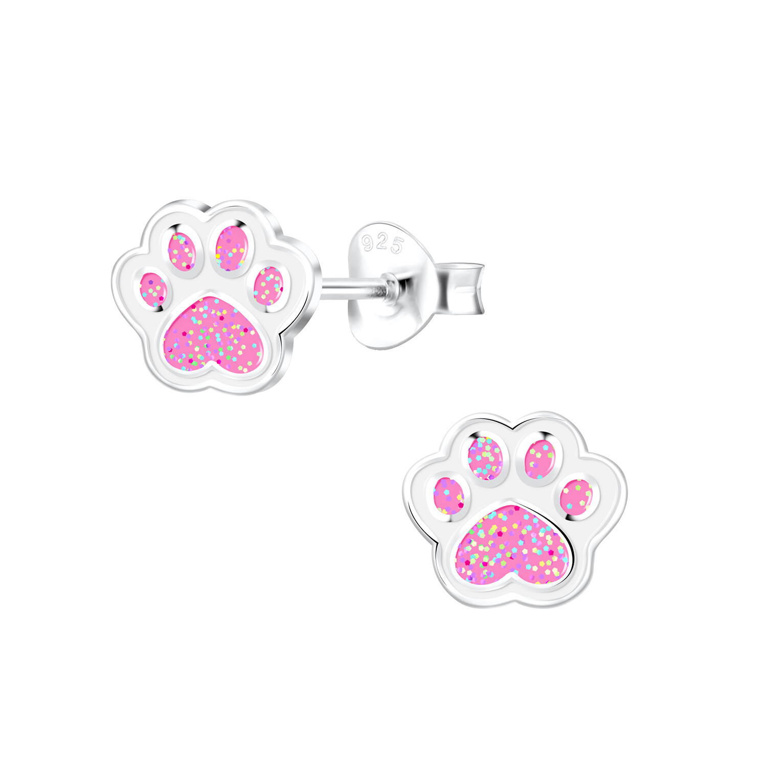 Paw Print Colourful Ear Studs - Pink Iridescent