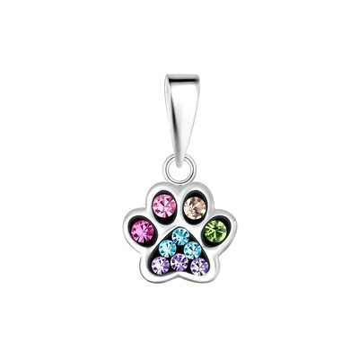 Paw Print Crystal Pendant - Colourful