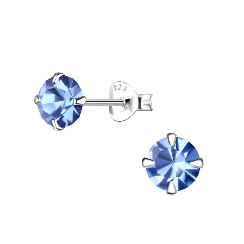 Round Crystal Ear Studs - Light Sapphire