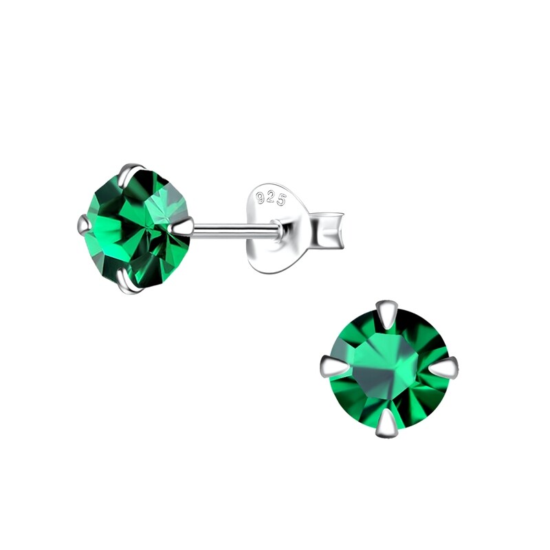 Round Crystal Ear Studs - Emerald
