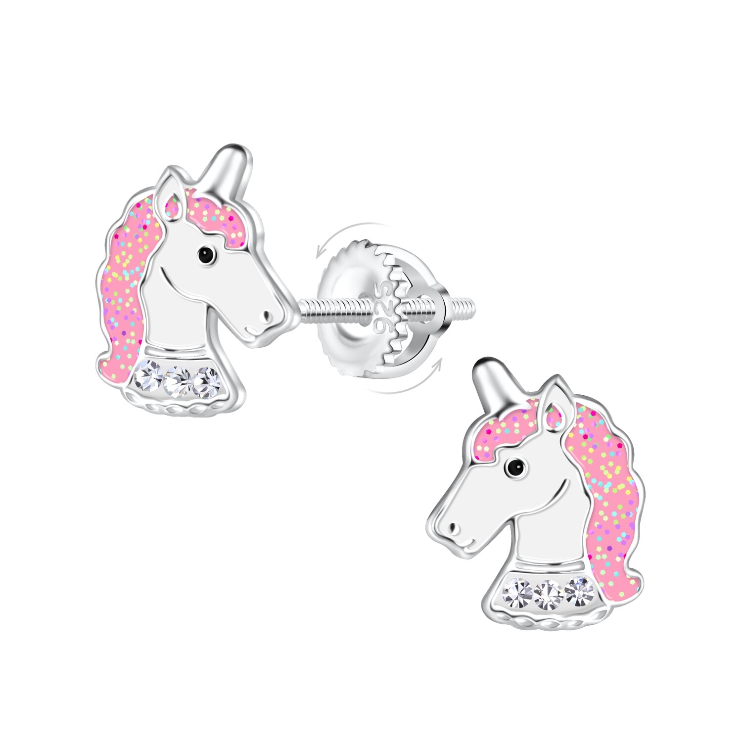 Sparkle Unicorn Screw Back Crystal Ears Studs