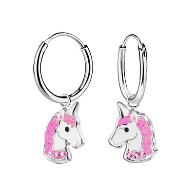 Sparkle Unicorn Charm Ear Hoops - Pink