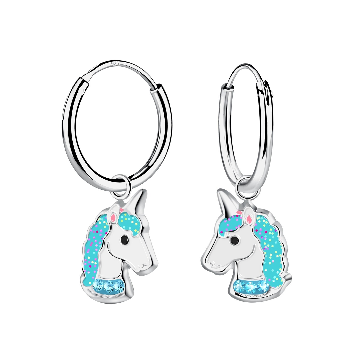 Sparkle Unicorn Charm Ear Hoops - Light Blue