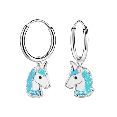 Sparkle Unicorn Charm Ear Hoops - Light Blue